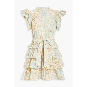 Ulla Johnson Lulua Tiered Printed Cotton-Poplin Mini Dress Gardenia - US 4